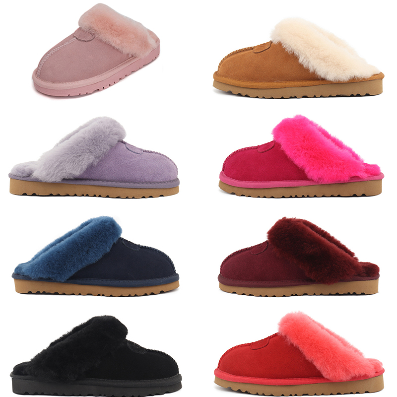

Women warm fashion Cotton mop australia fur slippers pink red brown black blue peach blossom winter snow designer slide sandals No odor Resistance to cold