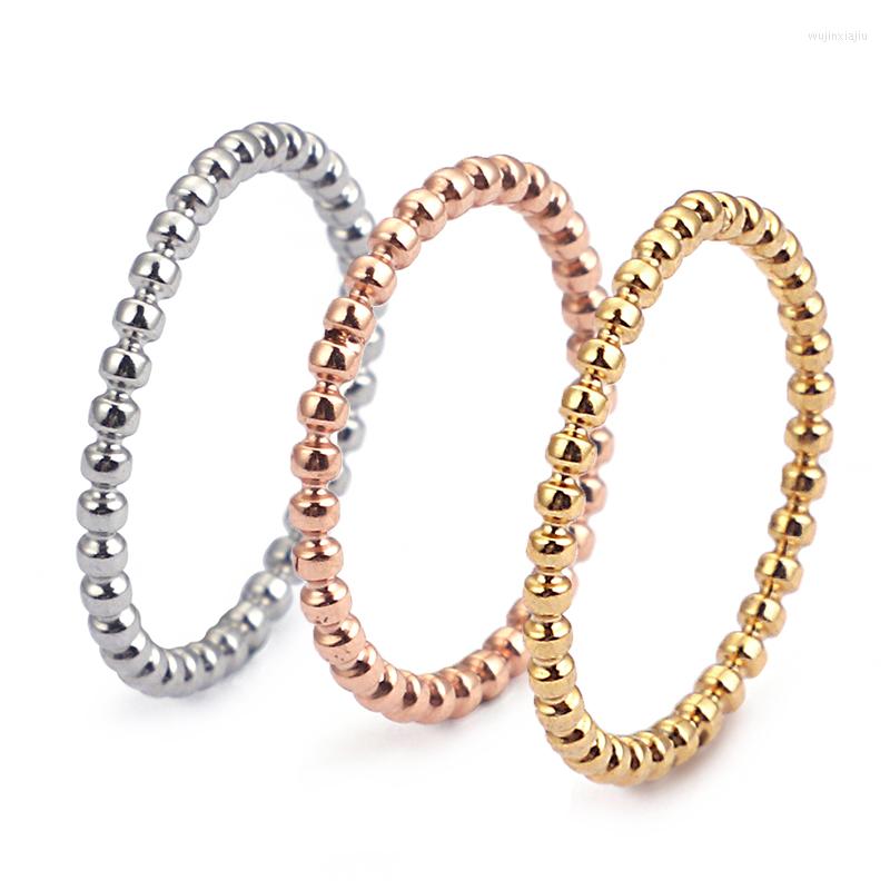 

Cluster Rings Girls 2mm Width Small Wave Design Ring Rose Gold Silver Color Stainless Steel Beads For Women