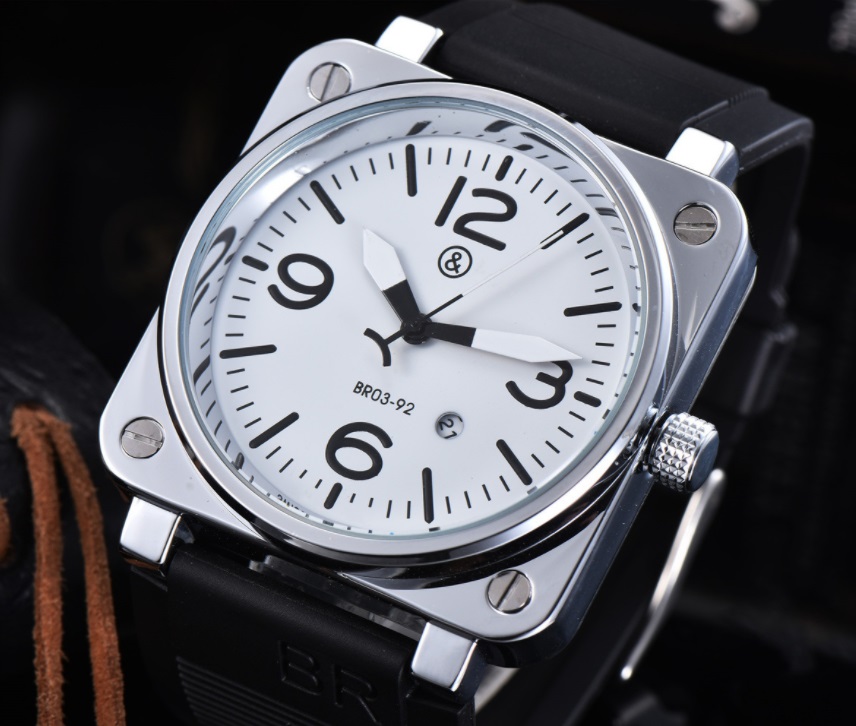 

BR Model Sport Rubber Strap Quartz Bell Luxury Multifunction Watch Business Stainless Steel Man Ross Square Wristwatch