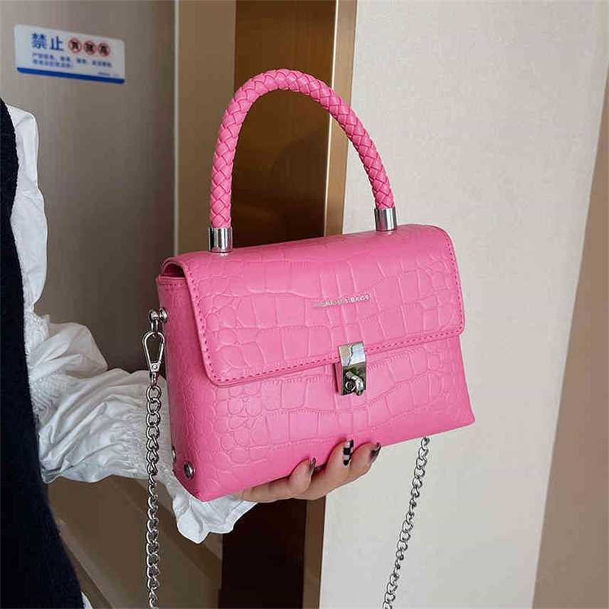 

Bags style personalized women's bag 2022 new underarm chain crocodile pattern portable small square Purses, Creamy-white