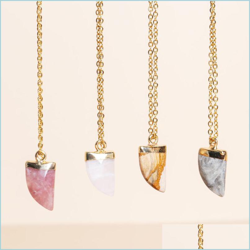 

Pendant Necklaces Druzy Crystal Natural Stone Pendant Necklace Gold Edge Style White Rose Quartz Chakra Healing Jewelry For Women Dr Dhhlc
