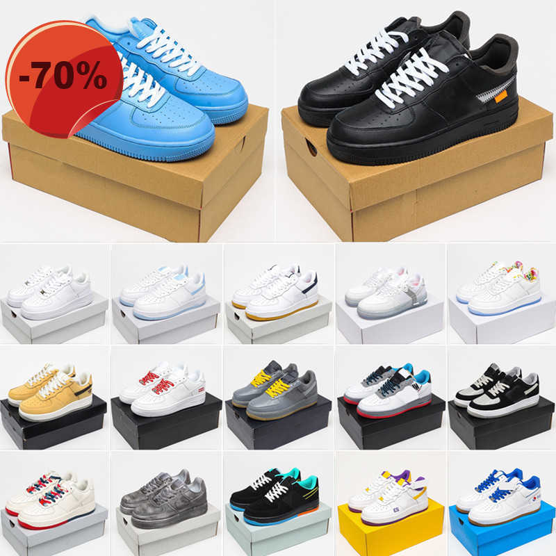 New WHITE x 1 Low Forces MCA University Blue 2019 Mens Running Shoes fashion Designers Sneakers air one des chaussures off shoes US UK 36-45
