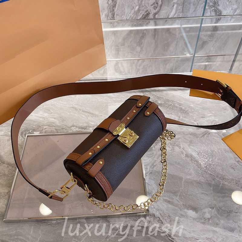 

Round Shoulder Latest TRUNK Purses Women Wide Bags Designers Crossbody Bucket Leather Bag Luxurys Genuine Strap Chain 2022 Brown, Rose red