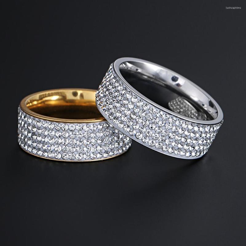 

Cluster Rings Modyle Gold Color Stainless Steel Ring For Women 5 Row Clear Crystal Jewelry Fashion Cubic Zirconia Engagement Wedding