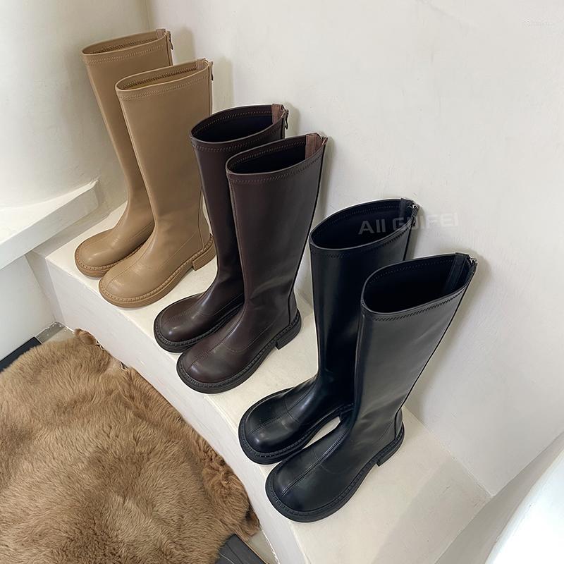 

Boots Round Toe Women Ankle Sock Booties 2022 Arrivals Black Khaki Brown Back Zipper Fashion Stretch Shoes Flat Low Heels 40