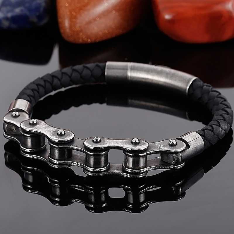 

Men's Vintage Stainless Steel Bracelet Bicycle Link Men's Leather Bracelet Gift
