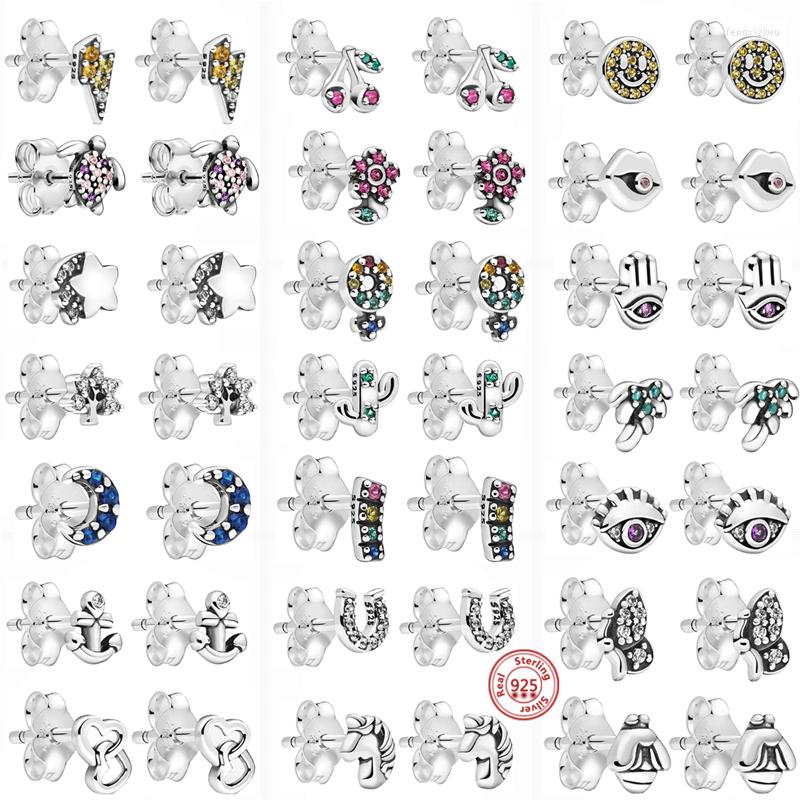 

Stud Earrings Authentic 925 Sterling Silver My Note Smile Stars Moon Flowers Me Series Earring For Women Wedding Gift Jewelry Fit Brand