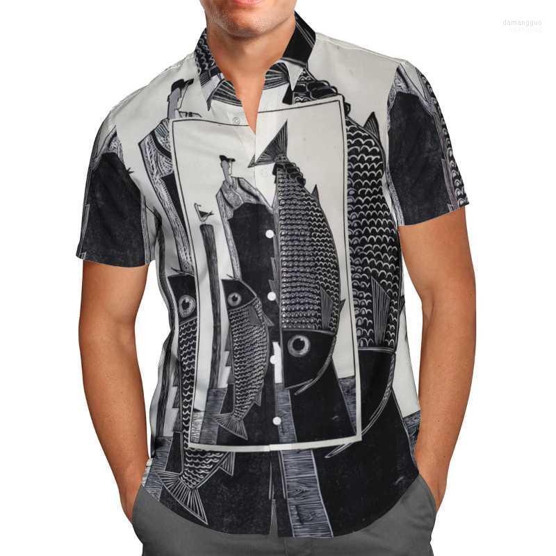 

Men' Casual Shirts Men' Fishing 3D Beach Hawaiian 2022 Summer Black Shirt Short Sleeve Gothic Streetwear Oversized 5XL Camisa Social, 05