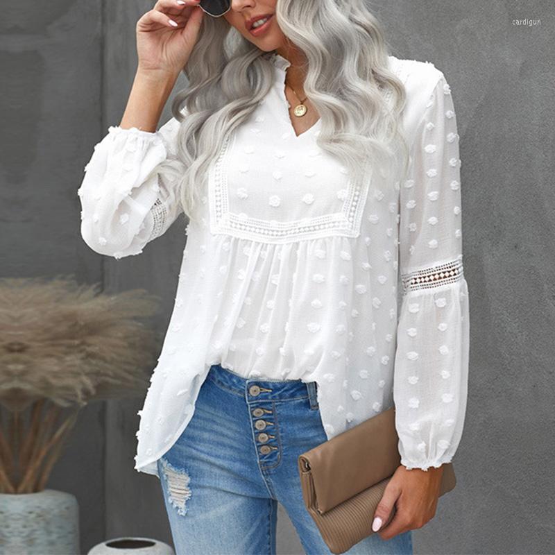 

Women' Blouses Puff Sleeve White Chiffon Women' Blouse Casual V-neck Fur Ball Decoration Fairy For Ladies Korean Elegant Female Tops, Green