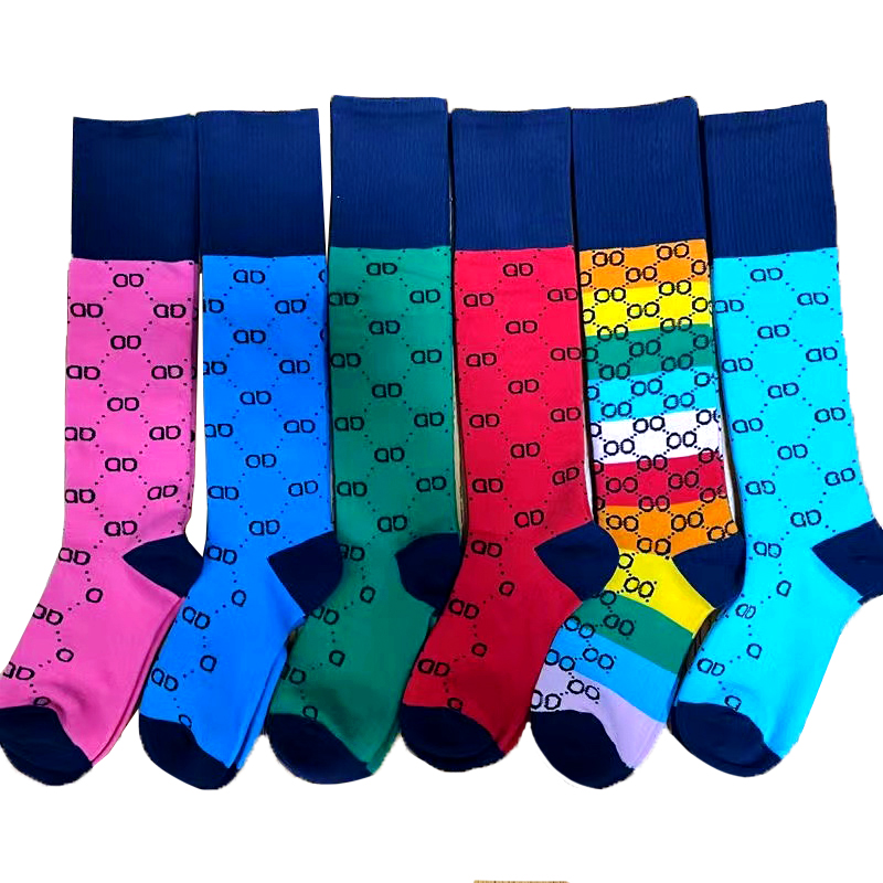 

Fashion tall socks women cotton fall/winter warm to knee socks rainbow ins trend 6 colors, Multi