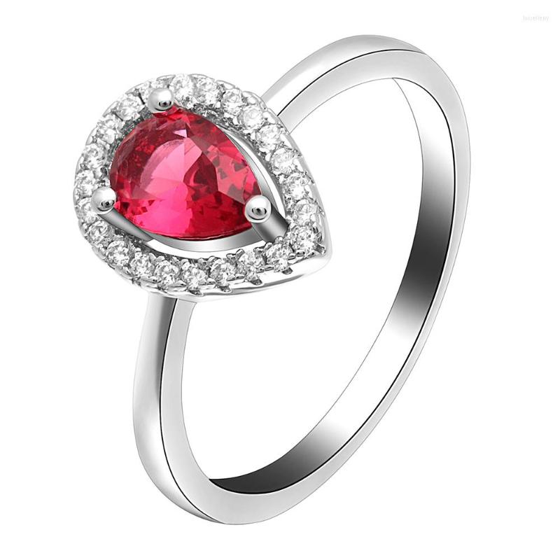 

Wedding Rings Rose Gold/Silve Color Ring Luxurious Romantic Warm Style Droplet Shape Ornament Fire Red Zircon For Women Gift