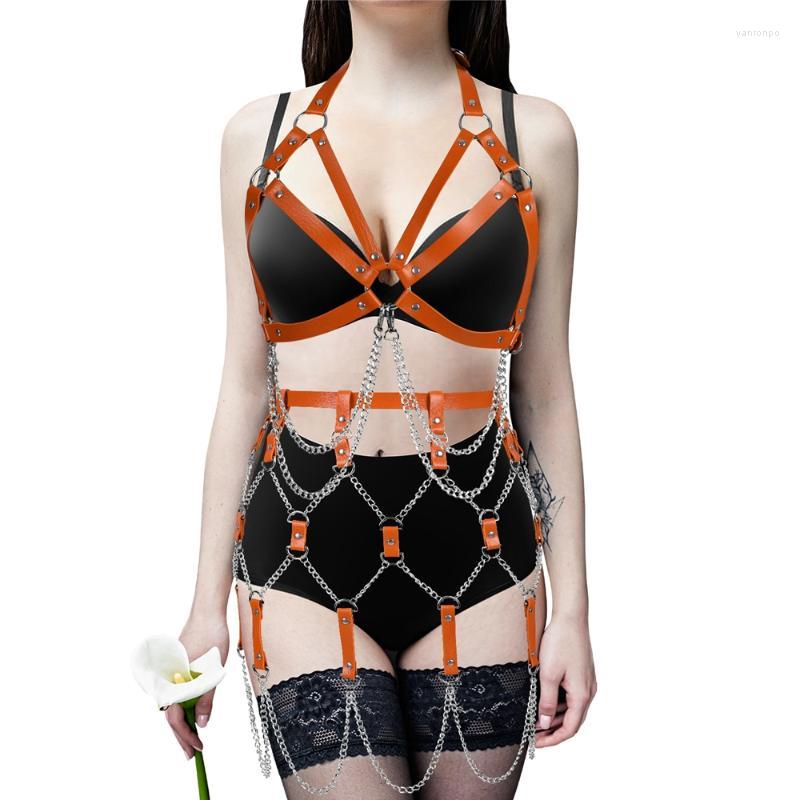 

Bustiers & Corsets Punk Skirt Garter Harness Leather Body Bondage Lingerie Set Women Harajuku Goth Rave Pole Dance AccessoriesBustiers, Red