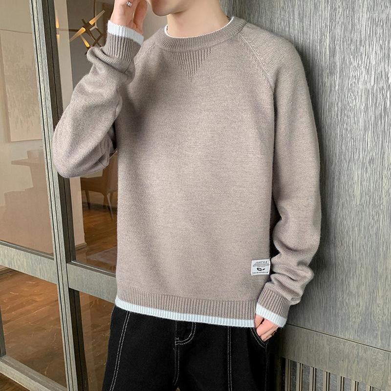 

Men's Sweaters Men's Fashion Solid Color Pullover Sweater Korean Round Neck Loose Casual Knit Top Autumn Winter All-match Simple, Black