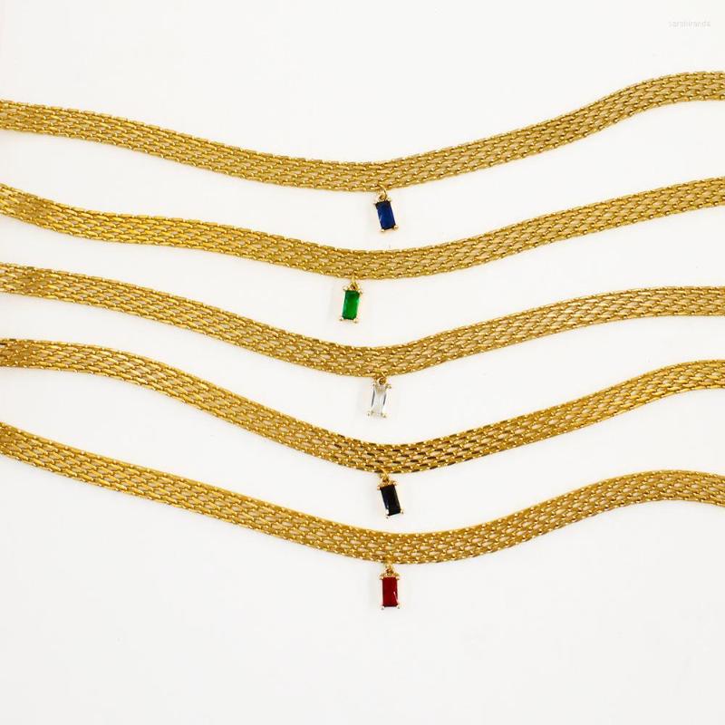 

Choker Ins Stainless Steel Gold Plated Square Zircon Pendant Necklace For Women Vintage Cuban Chain Fashion Aesthetic Jewelry