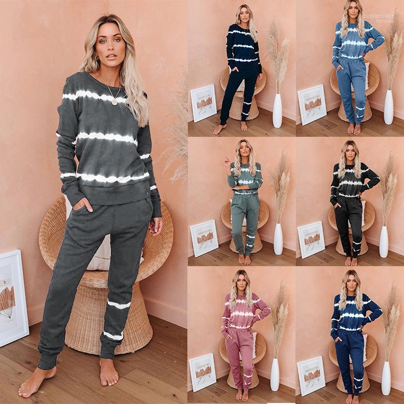 

Women' Hoodies Women' & Sweatshirts 2022 European And American Home Pajamas Long-sleeve Trousers Striped Tie-dye Gradient Color, Jcd-yy3305