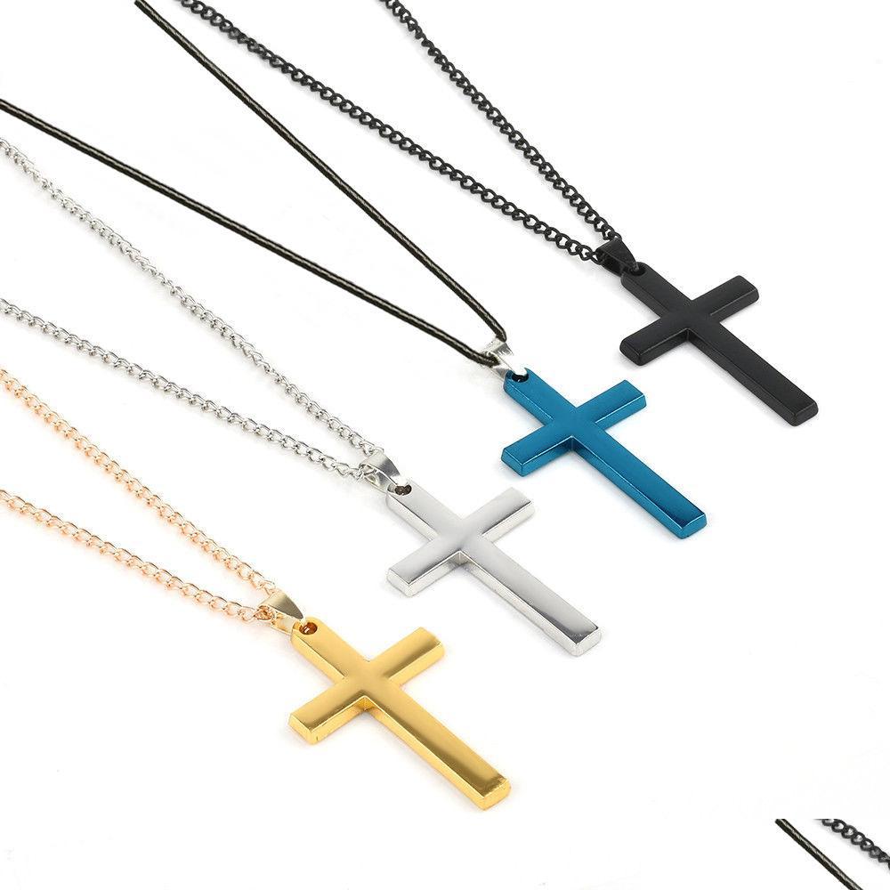 

Pendant Necklaces Fashion Black Sier Gold Stainless Steel Cross Pendant Necklace Drop Delivery 2022 Jewelry Necklaces Pendants Dhodf