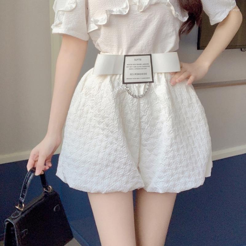 

Women' Shorts Women' Fashion Versatile Solid Color Chain Decoration High Waist Pleated Loose Casual Wide Leg 2022 Summer, Blue shorts