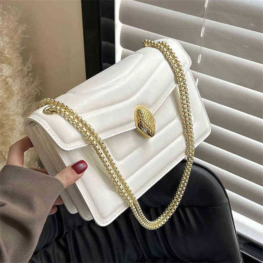 

chain messenger bag 2022 new embossed versatile head small square women's Purses, White
