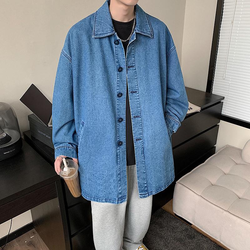 

Men's Trench Coats Cotton Denim Coat Men Fashion Retro Oversize Long Streetwear Korean Loose Windbreaker Jacket Mens Overcoat, Navy blue