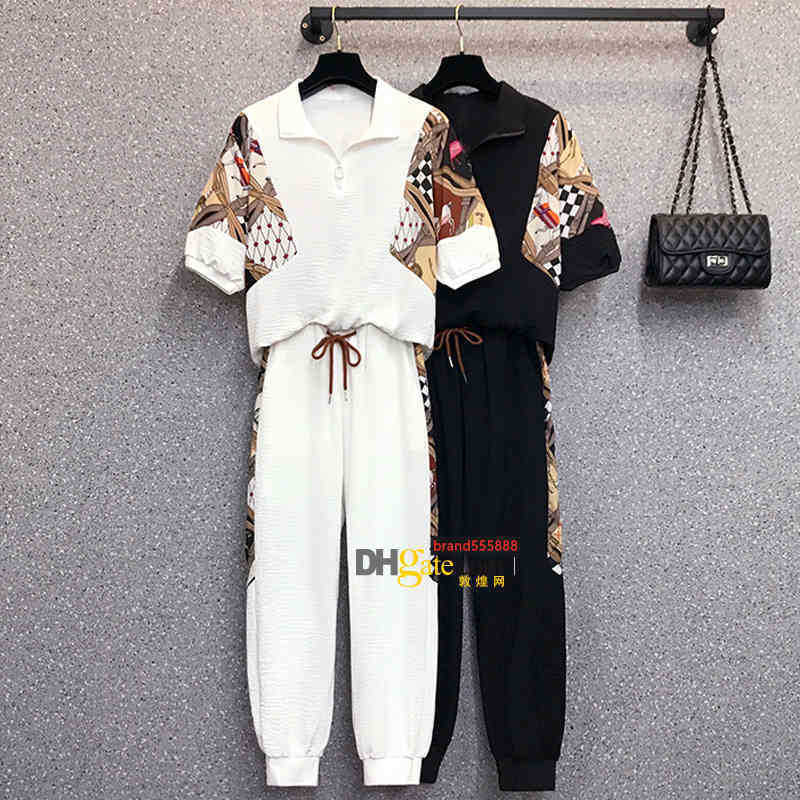 

Women's Tracksuits Summer Clothes Women Large Plus Size L-5XL Sports Suit Top And Pant Two Piece SportwearTracksuit Matching Set Run Outfit, Black