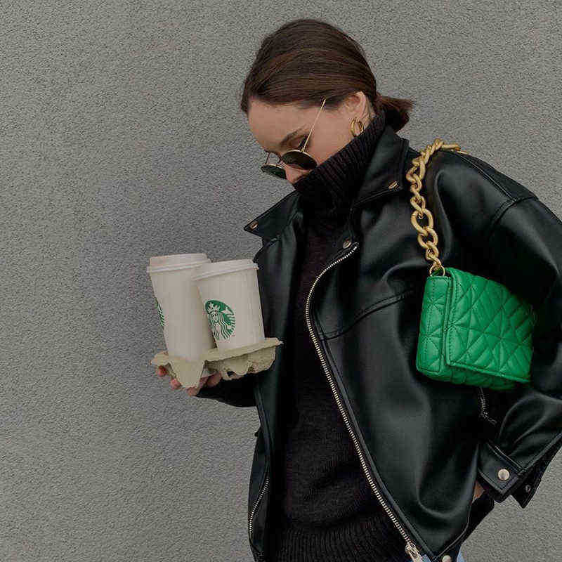 

Shopping Bag Chic Laide Green Shoulder Bag Small Flap Women Trendy 2022 Gold Metal Chain Soft Pu Handbag for Luxury Bolso Mujer Sac 220723, Green 1