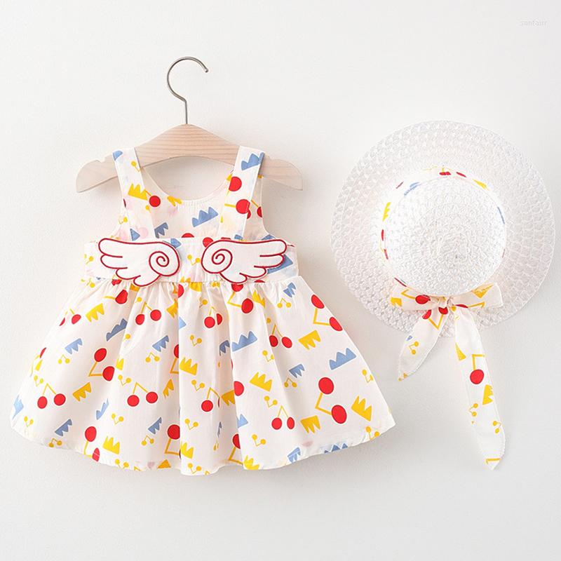 

Girl Dresses Summer Toddler Infant Clothes Set Baby Beach Cute Angel Wings Sleeveless Cotton Born Princess Dress Sunhat, 14b