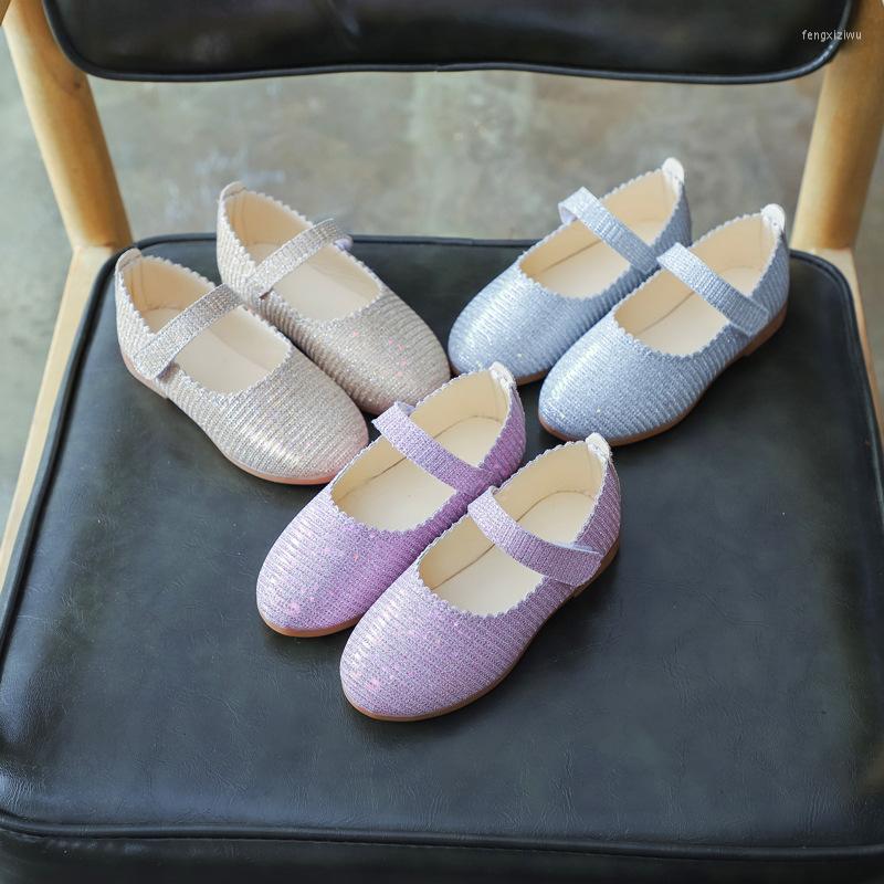 

Flat Shoes Sequined Princess Fashion Casual Soft Sole Large Medium And Small Girls Leather Single Children, Purple