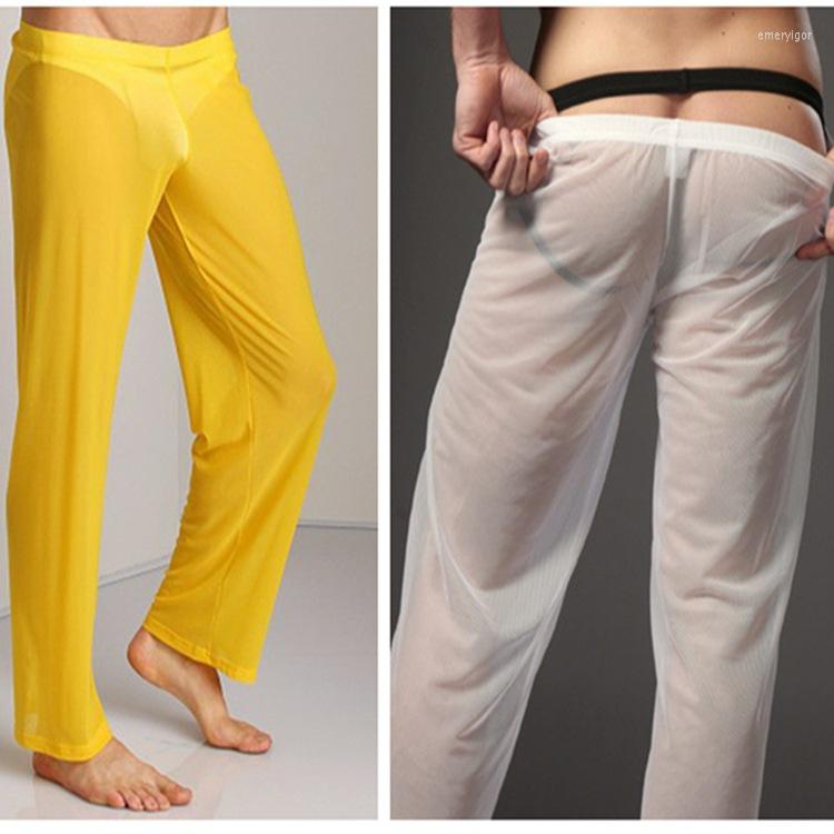 

Men's Sleepwear Men's Sexy Mesh Sheer Lounge Pants Long Black White  L XL