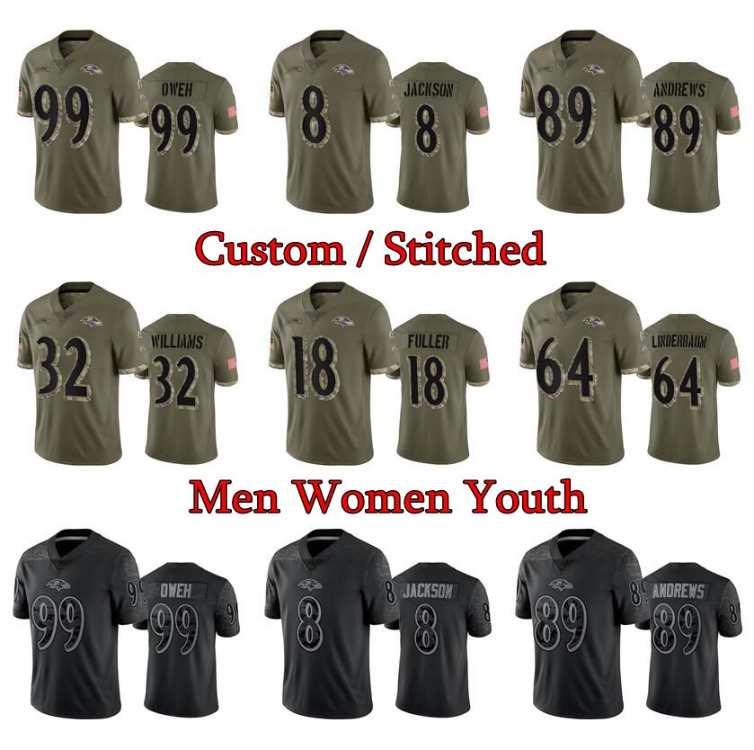 

CUSTOM 8 Lamar Jackson Jersey Baltimore''Ravens''Mark Andrews Jayson Oweh Rashod Bateman Justin Tucker Kyle 2022 Salute To Service Limited r, Stitched