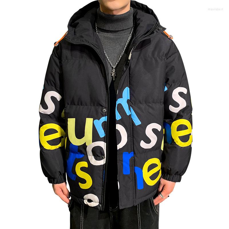 

Men's Down Teen Casual Cotton Clothes Winter Warm Thickening Letters Hooded Clothing Korean Version Of Tide, Black