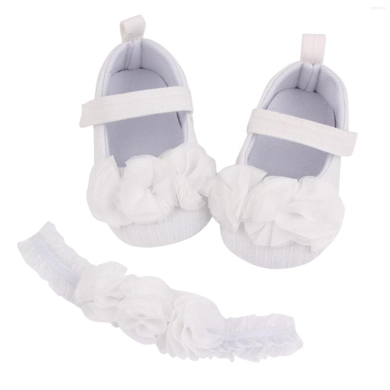 

First Walkers Born Crib Shoes Infant Toddler Baby Girls Flowers Soft Sole Solid Prewalker Princess With Headband, Red