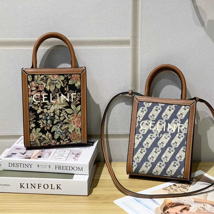 

Line Genuine Cabas Cell Phone Vertical Canvas Leather Middle Ancient Triomphe Tote Bag Mini Floral Print Handbag One Shoulder Cross Girl Tex, Denim small