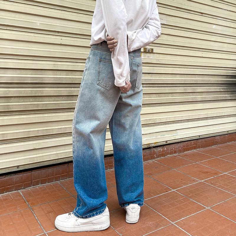 

Men's Jeans Cotton Gradient Men's Fashion Retro Casual Wide-leg Men Streetwear Loose Hip-hop Straight Denim Trousers Mens -3XL, Light blue