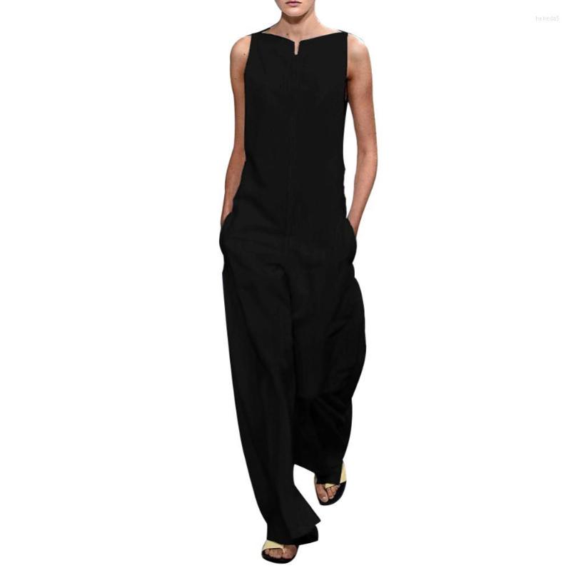 

Women's Jumpsuits Plus Size Women Summer Solid Color V Neck Jumpsuit Harem Pants Sleeveless Romper, Black