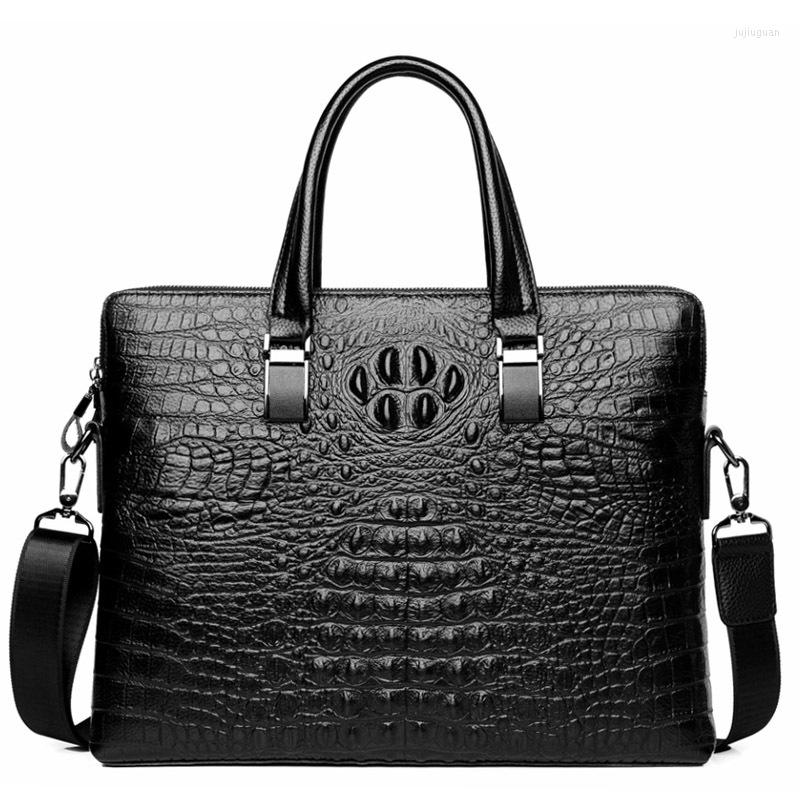 

Briefcases 2022 Luxury Alligator Cow Genuine Real Leather Business Men's Briefcase Male Shoulder Bag Men Messenger Laptop Computer, Black