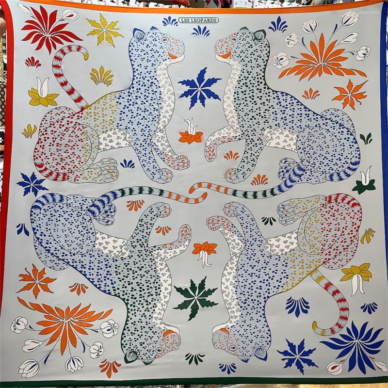 

Scarves POBING Silk Cashmere Scarf Women Hand Rolled Shawls Leopard Print Square Wraps Bandana Big Hijabs Female Foulard 135CM
