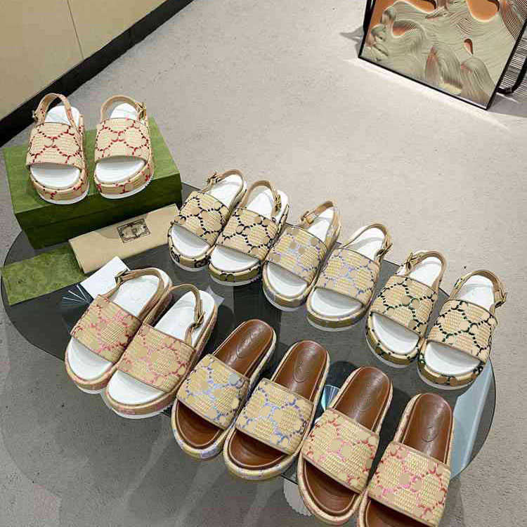 

5A- Summer Fashion Designer Sandals Belt thick sole slippers Half dragging natural hand-woven slides Personalized insoles 35-43, Blue