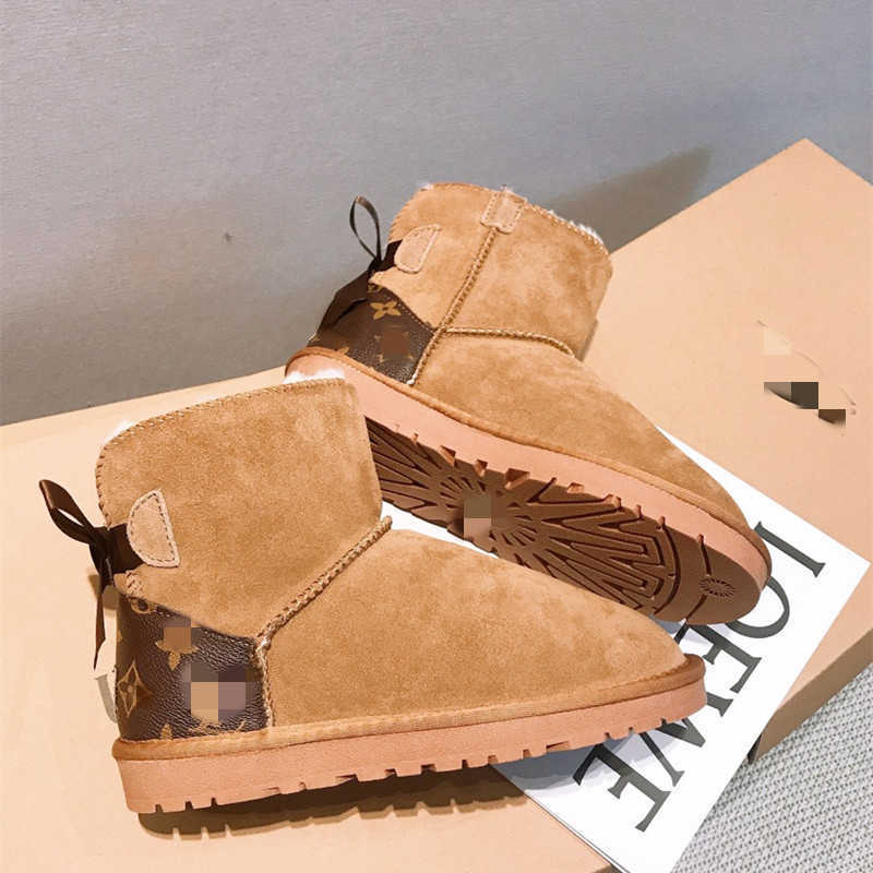 

Snow fashion Boots for women fur Donkey Bowknot L Home Warm Women's shoes winter, Khaki