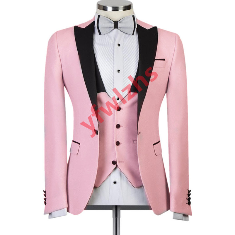 

Handsome One Button Groomsmen Peak Lapel Groom Tuxedos Mens Wedding Dress Man Jacket Blazer Prom Dinner suits Jacket Pants Tie Vest W1035, Same as image