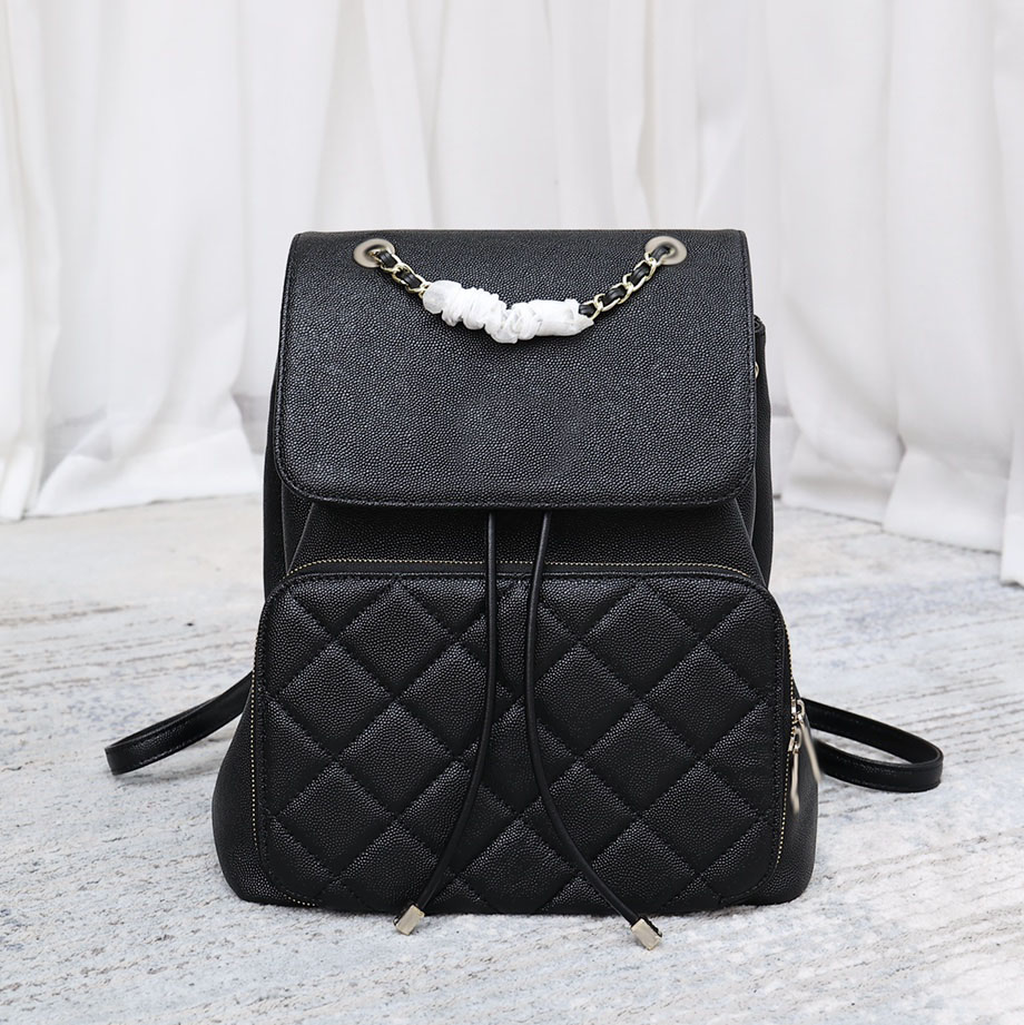 

Top Caviar Designer Backpack Womens Calfskin Classic Handbags Boy Girls Satchels Quilted Silver Metal Leather Multi Pochette Lady Drawstring School Bags 28x30CM, Black