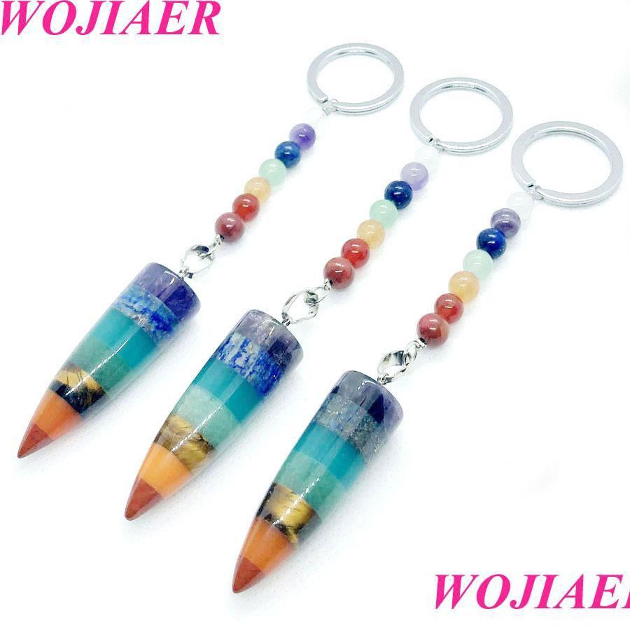 

Key Rings Key Rings Assorted Natural Stone Keychain Ring Chain Pendum Crystal Car Bag Accessories 7 Chakra Healing Reiki Beads Bw Mj Otcr1