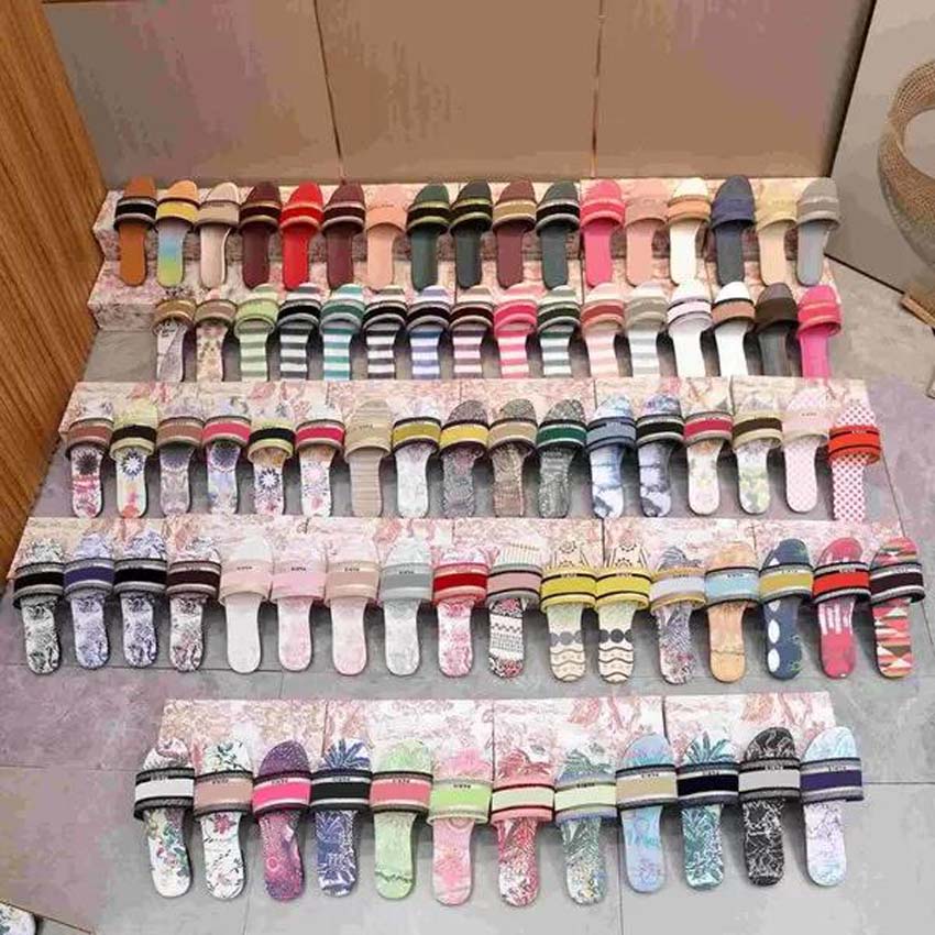 

Dazzle Sandals Slipper Ladies Scuffs Flip Flops Flat Slide Slippers Sandals Slides Paris Embroidered Summer Beach Striped Designers Embroidery Letters, Box