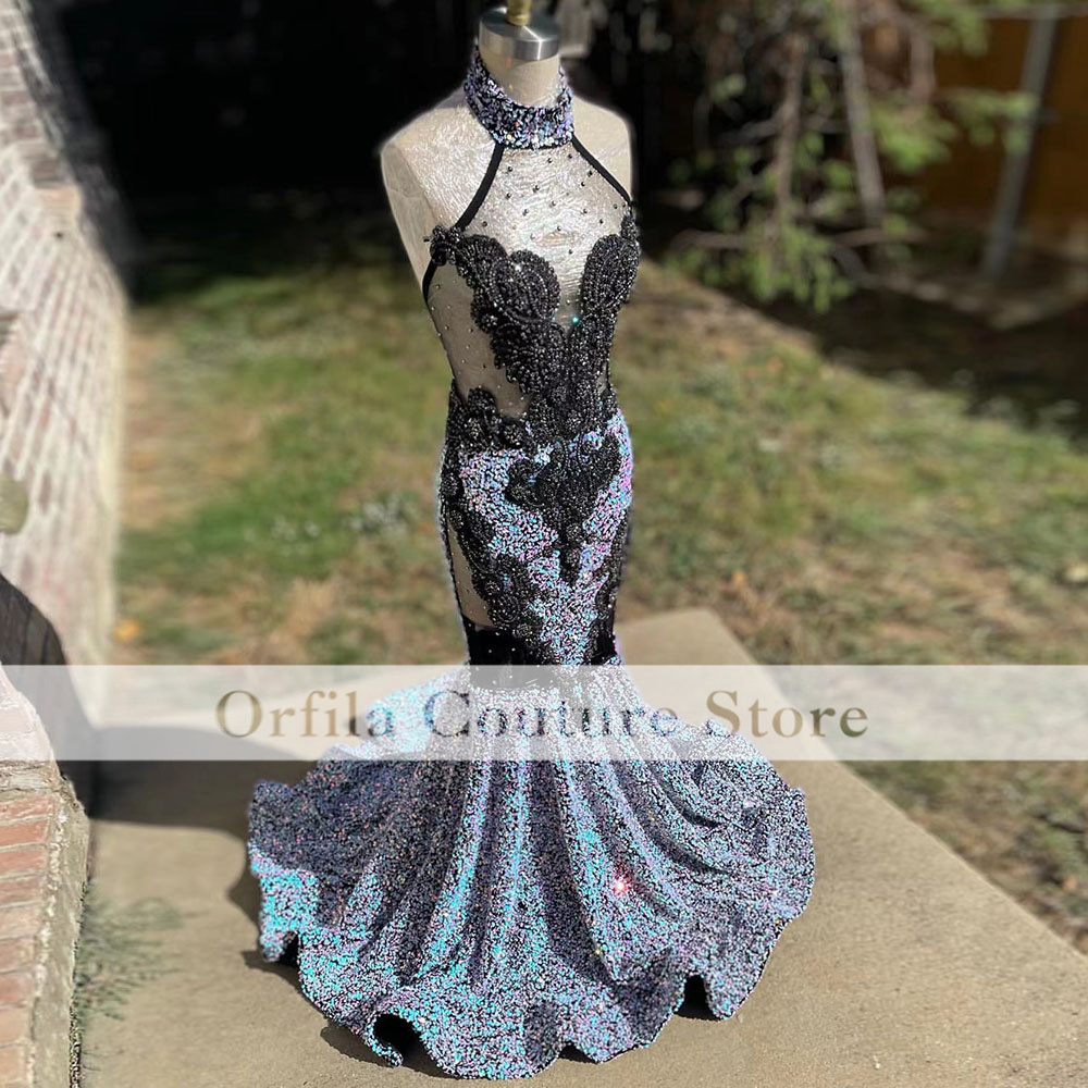 

robe de soiree femme Mermaid Prom Dress 2023 Halter Neck Applique Beads Women Night Party Dress Long Cocktai Wear, Red