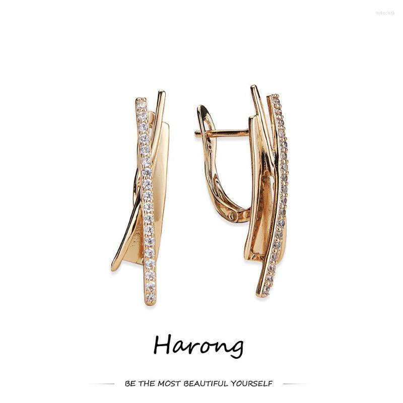 

Stud Earrings Harong Irregular Shaped Copper Inlaid With Crystals Shiny Gold Color Metal Female For Woman Jewelry