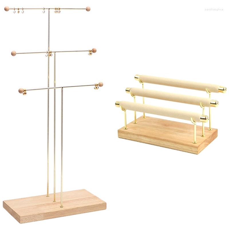 

Jewelry Pouches 1 Pcs 49 X 23 12Cm Metal 3 Tier Tabletop Bracelet & 19 10 Wooden Display Stand Ring Holder