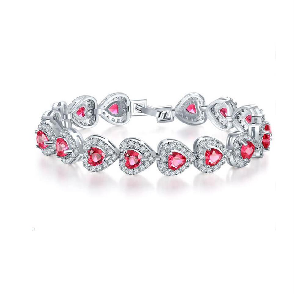 

luckyshine christmas day two pieces lot 925 silver plated fashionforward heart red green white topaz crystal bracelet b1058262a