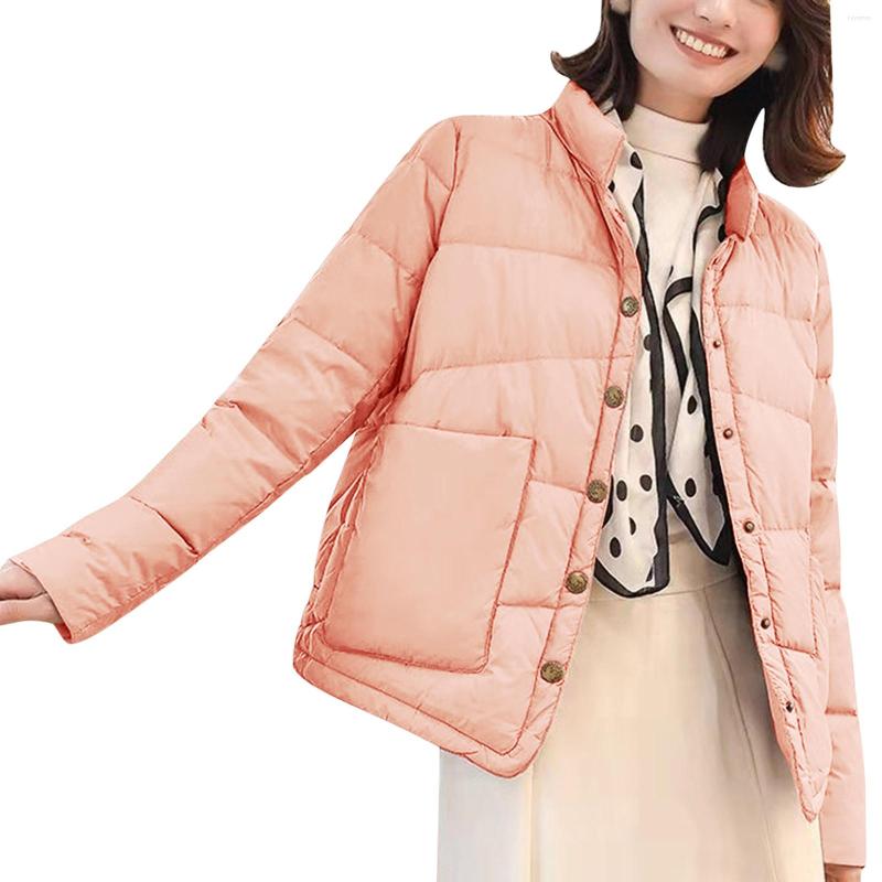 

Women' Down Warm Thickened Overcoat Stand Collar Winter Single-breasted Long Sleeve Solid Color Short Coat Jacket, Blue