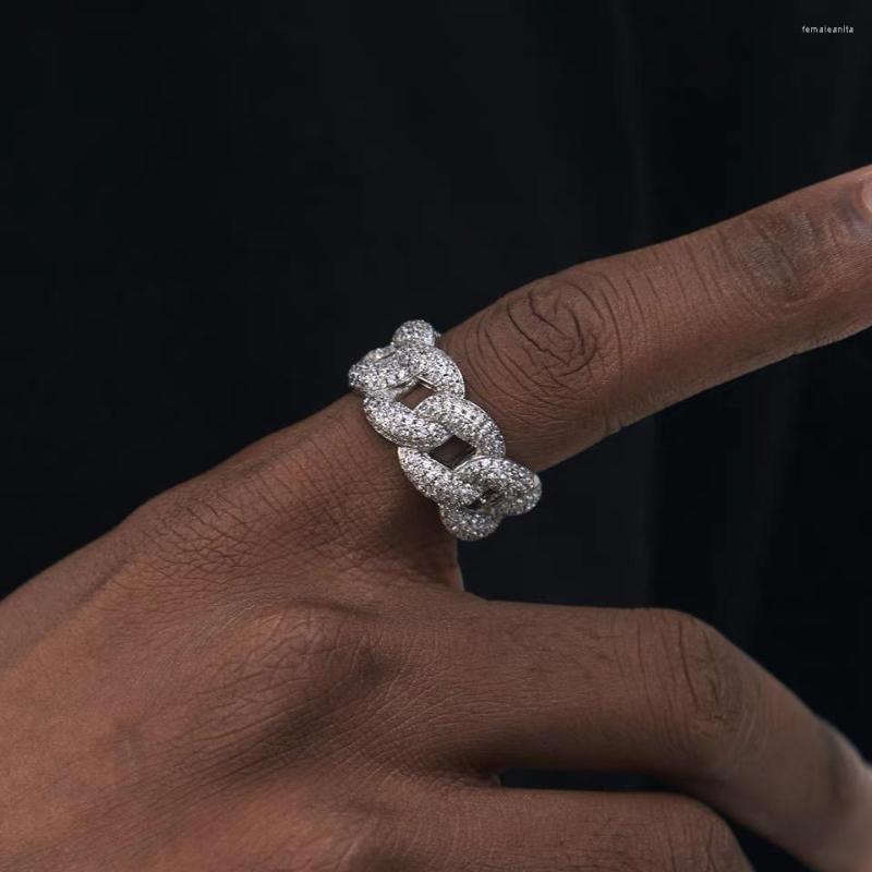 

Wedding Rings Hip Hop Vintage Fine Jewelry Silver Color Pave White Sapphire Zircon Gemstones Link Chain Women Finger Ring