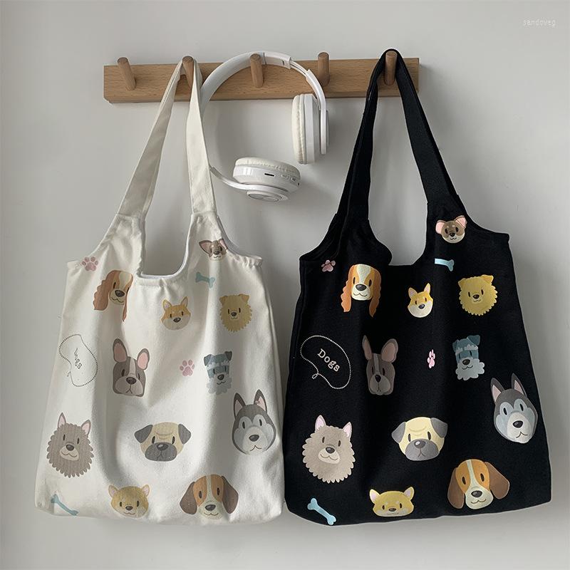 

Evening Bags 3Colors Women Vest Shoulder Large Capacity Animals Dogs Canvas Handbags Tote Girls Korea Ulzzang Cloth Shopping, Black
