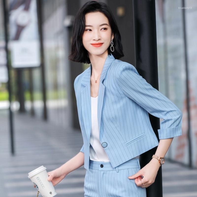 

Women' Suits 2022 Women' Short Striped Jackets Elegant Blue Coat OL Styles Spring Summer Blazers For Women Ladies Office Blazer, Black striped coat